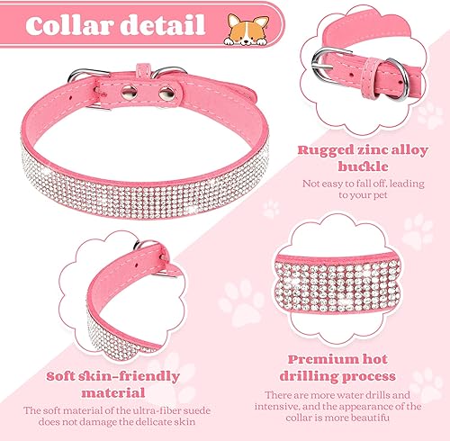 Miniatura 5 de 2 collares de piel sintética para perro, collar de perro con diamantes de imitación rosa, con patrón de flores, collar ajustable para cachorros,