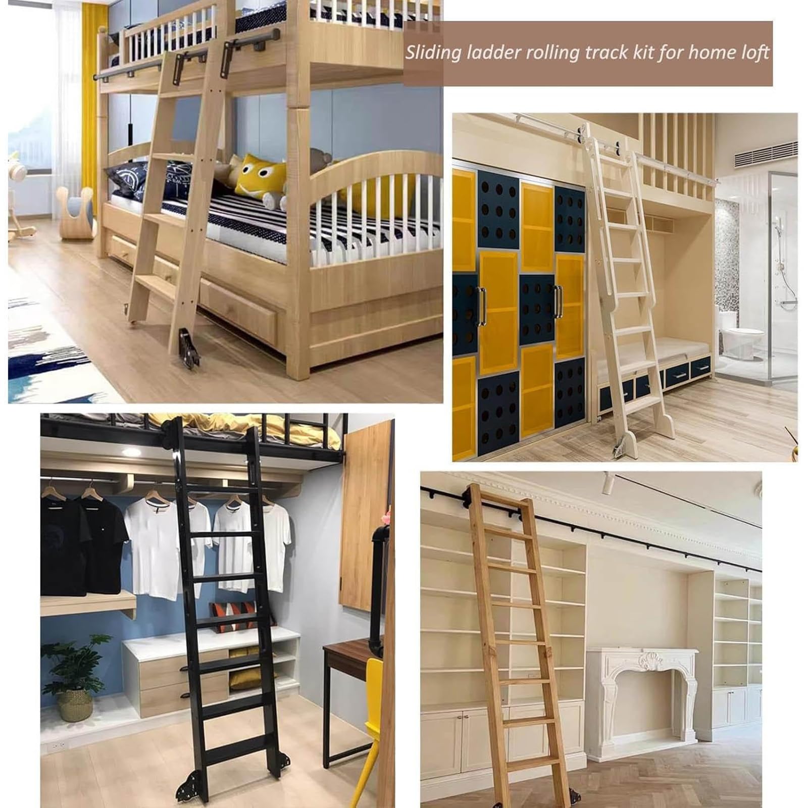 Générique Kit de Quincaillerie pour échelle Coulissante,Rails Mobiles,Ensemble Complet de 3,3 à 20 Pieds avec Rouleau de Sol pour Bibliothèque(sans échelle) (Size:10ft/300cm Track kit)