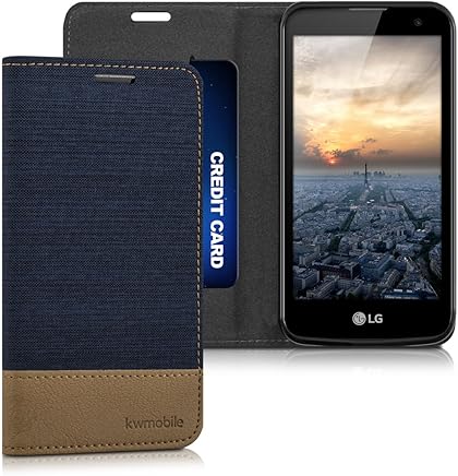kwmobile Funda para LG K4 LTE (2016) - Carcasa de [Tela] y [Cuero sint?tico] - Case con [Soporte] en [Azul Oscuro/marr