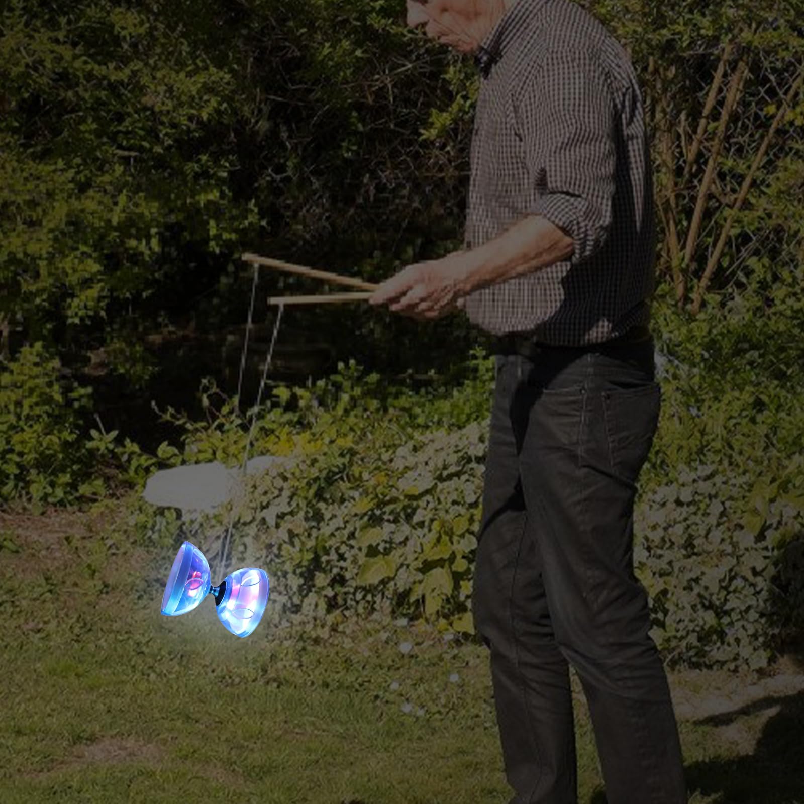 Diábolo LED con rodamiento de bolas, DiaBolo con rodamiento de bolas, diábolo luminoso en la oscuridad, juego de malabarismos para niños y adultos, principiantes profesionales, rueda libre circo