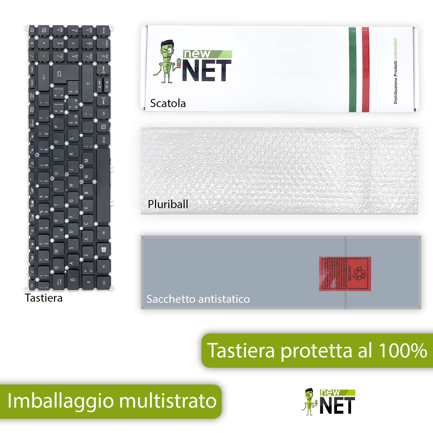 new net Keyboards - Tastiera Compatibile con Notebook Acer Extensa EX215-21 EX215-52G EX215-22 EX215-51 EX215-51G EX215-53 EX215-31 EX215-53G EX215-52[ Layout ITA - Senza Frame ]