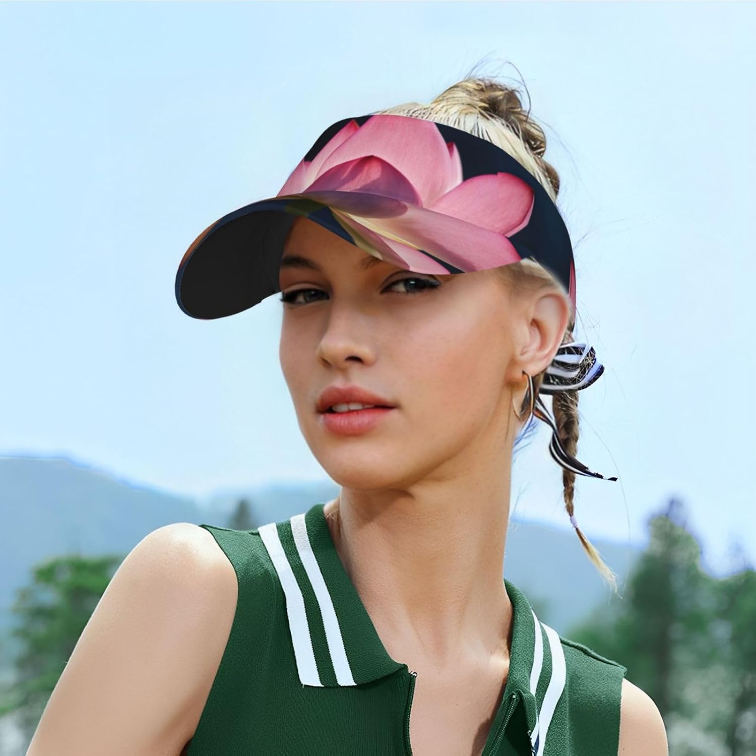 Flowers Print Sport Sun Visor Hats Adjustable Empty Top Baseball Cap Women and Men Sun Visor Hat Black