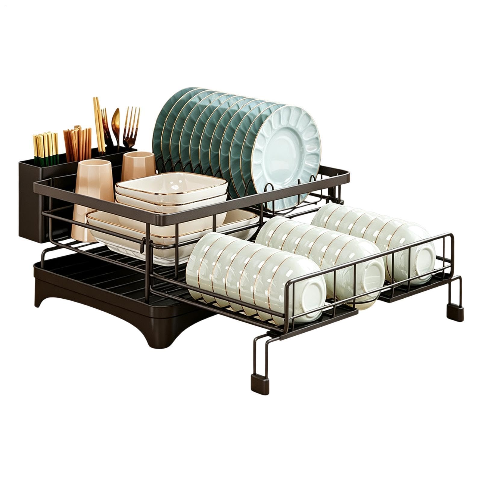 Trockenständer Küche Kohlenstoffstahl Spülenorganizer Große Kapazität | Küchen-Abtropfgestell Geschirrabtropfer für Schüsseln, Tassen, Besteck, , Spatel,