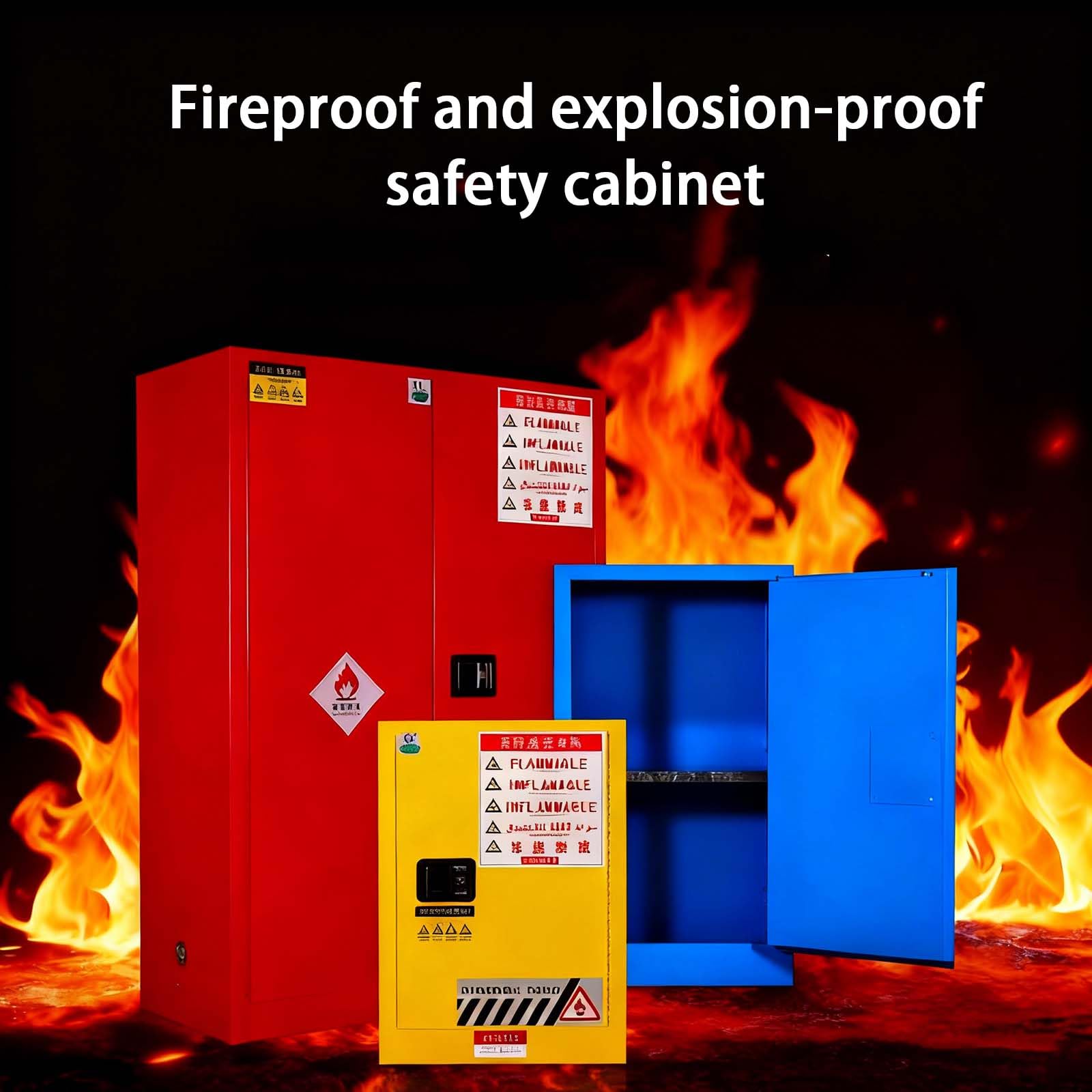 Armario de seguridad ignífugo y a prueba de explosiones multicolor, almacenamiento de acero de doble capa para líquidos inflamables/ácidos y álcalis débiles con cerradura de blue 34.96×23.23×18.11in