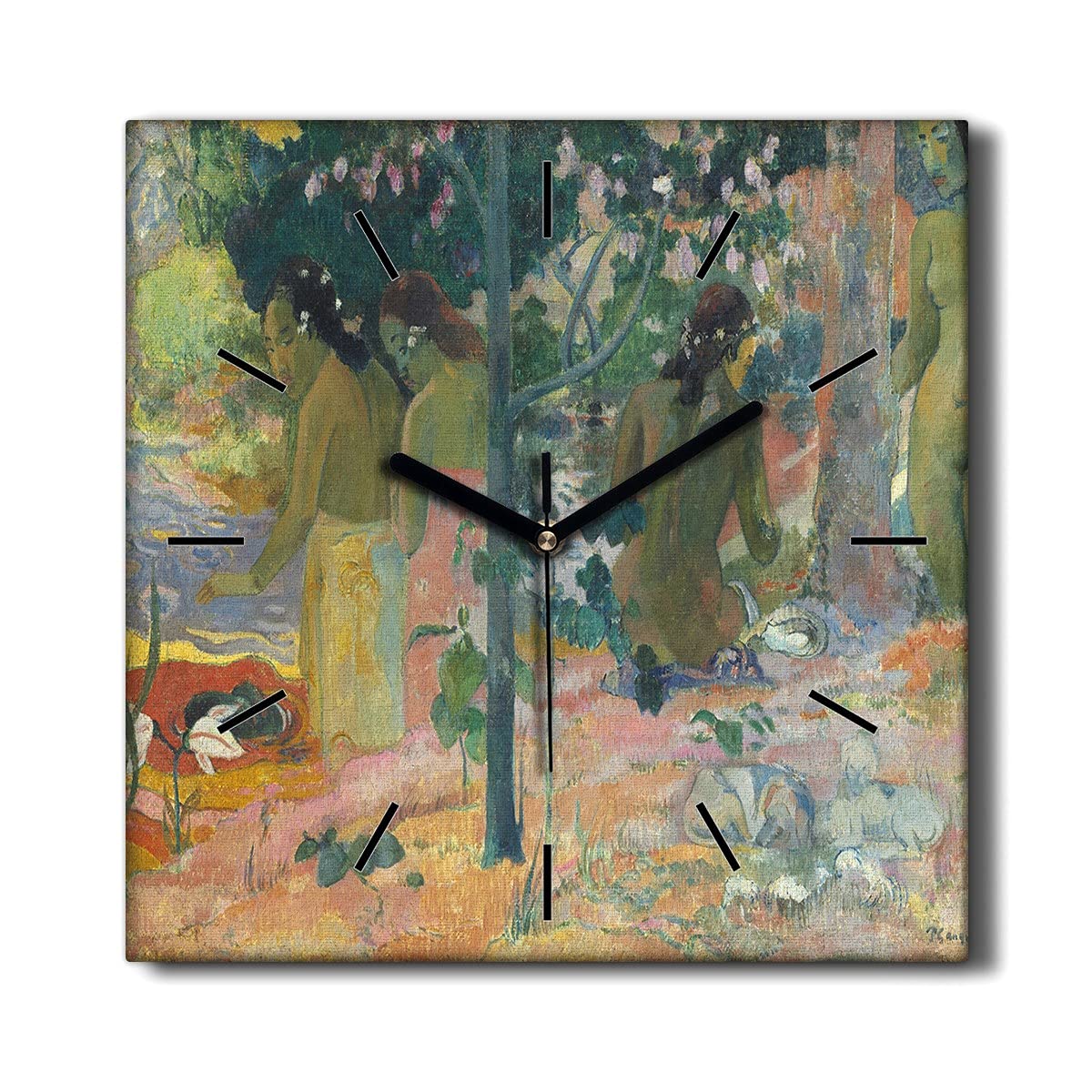 Horloge sur Toile 30x30cm Gauguin Eden Perdu décoration murale salon horloge murale sans tic-tac