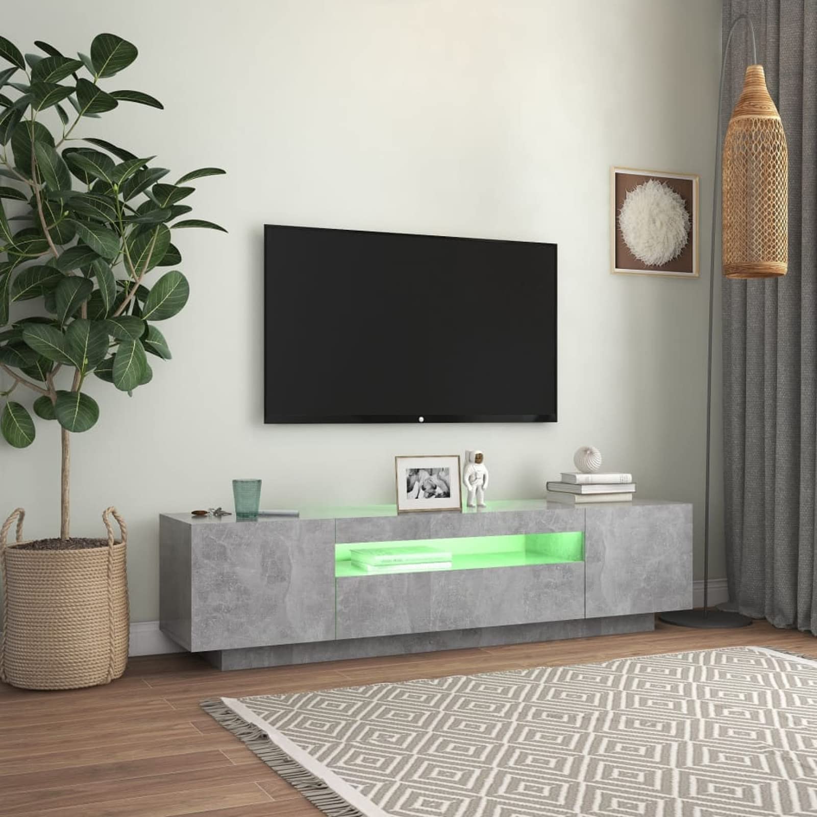 IKAYAA Mueble para TV con Iluminación LED, Mesa TV Elegante, Gris Hormigón 160 x 35 x 40 cm