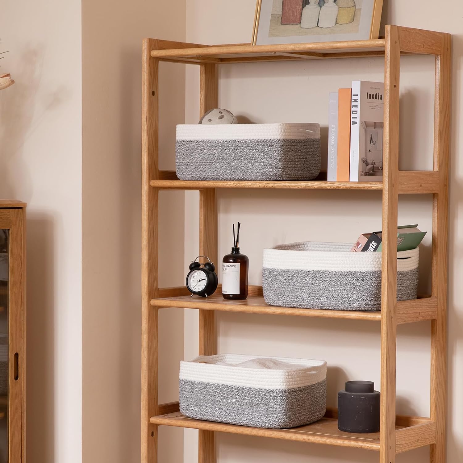 OIASKET Storage Baskets for Organizing 3 Pack, Woven Baskets for Shelves, Closet Organizer Bins Empty Gift Basket Toy Storage for Toys, Books, Towels, Clothes, 15"x11.42"x6.7", Grey