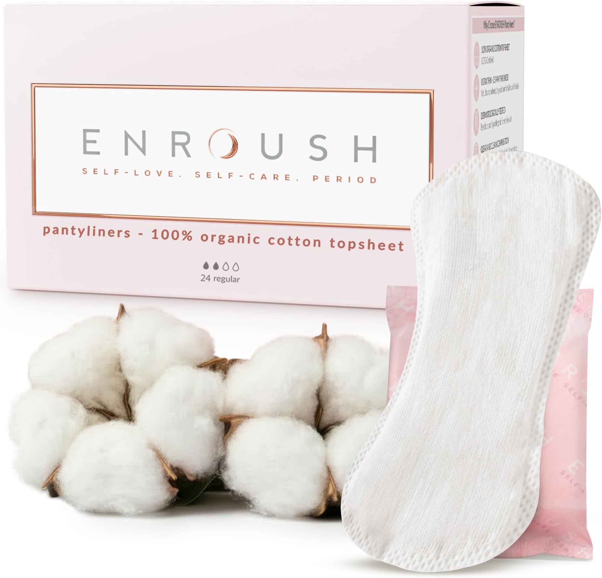 Organic Cotton Pantyliners | Pure & Non-Toxic Free | Comfort & Freshness | Ultra-Thin & Breathable | Hypoallergenic | No Irritation & Allergies | Natural - 24 pcs