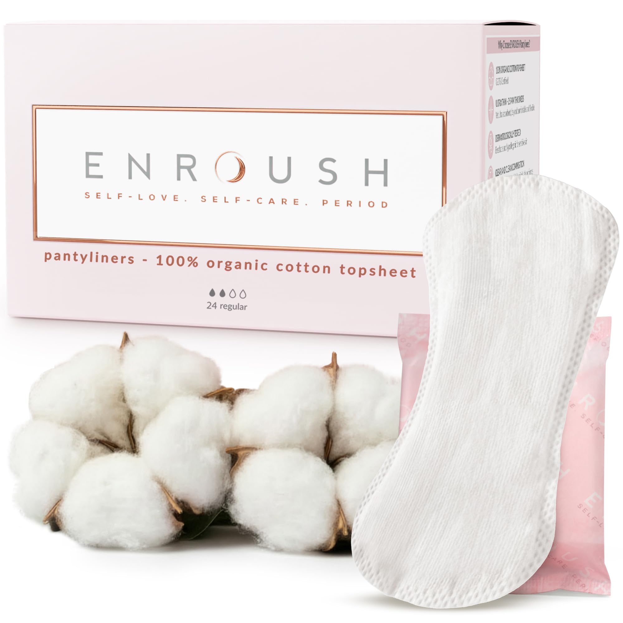 Organic Cotton Pantyliners | Pure & Non-Toxic Free | Comfort & Freshness | Ultra-Thin & Breathable | Hypoallergenic | No Irritation & Allergies | Natural - 24 pcs