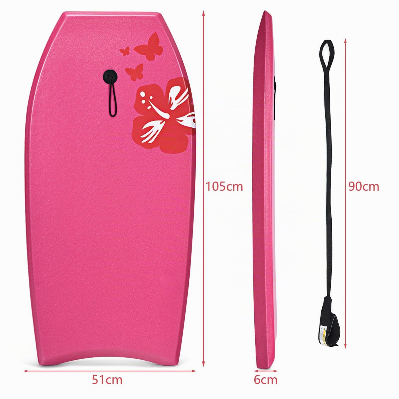 HOMASIS Planche de natation avec corde, planche de surf portable pour adultes et enfants à partir de 14 ans, 105 x 51 cm, rose rouge
