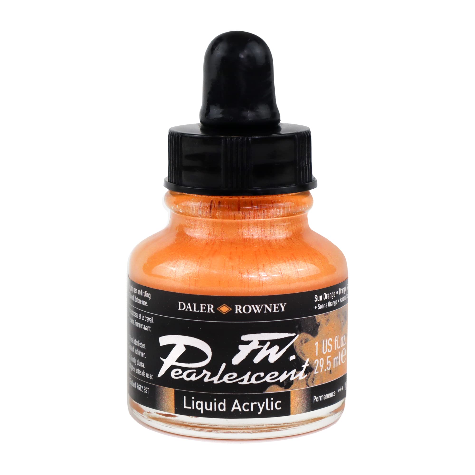 Daler-Rowney FW Acrylic Ink, Glass Bottle with Dropper, 1oz - 29.5 ml, Sun Orange