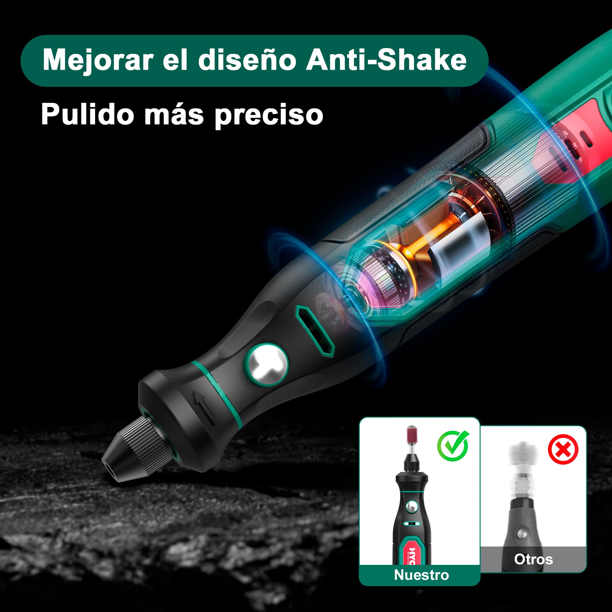HYCHIKA 3,6V Mini Amoladora Eléctrica Bateria，Con 77 Accesorios para Taladrar, Lijar, Pulir, Grabar，Mini Taladro Eléctrica con Velocidad Ajustable y Carga Tipo-C，Herramienta Rotativa Ideal para DIY