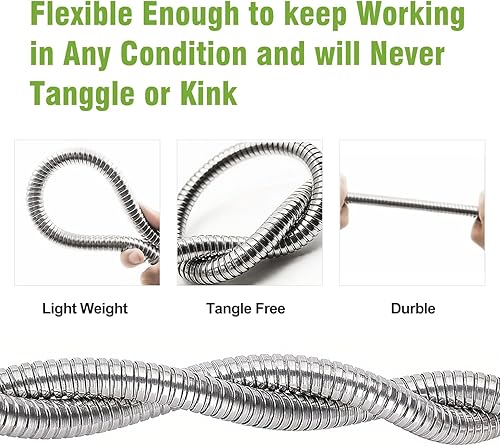 Miniatura 7 de Manguera de jardín de 100 pies, manguera de agua de metal de acero inoxidable con boquilla, flexible y duradera, a prueba de óxido, sin torceduras,