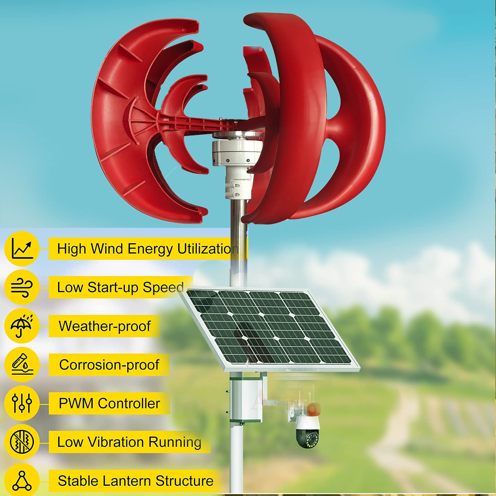Leiser vertikaler Windkraftgenerator für den Hausgebrauch, 4000–6000 W, Anlauf bei niedrigen Windgeschwindigkeiten, 12–48 V