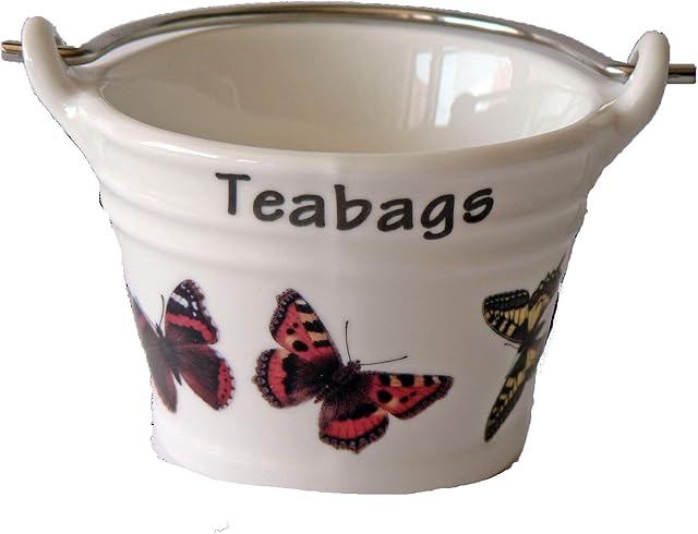 Butterfly Butterflies Design Bucket Teabag Tidy, Porcelain Bucket Teabag Tidy (Small)
