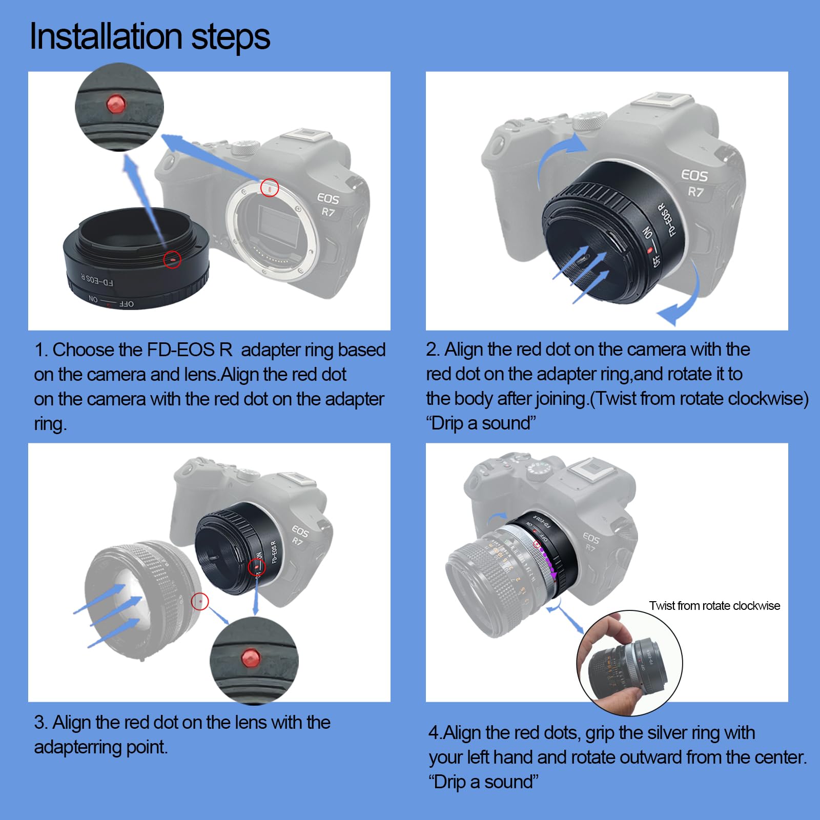 FD-EF R Bague d'adaptation pour Objectif FD/FL Compatible avec Appareil Photo EF R-Mount EF RF RP, FD to EFS R
