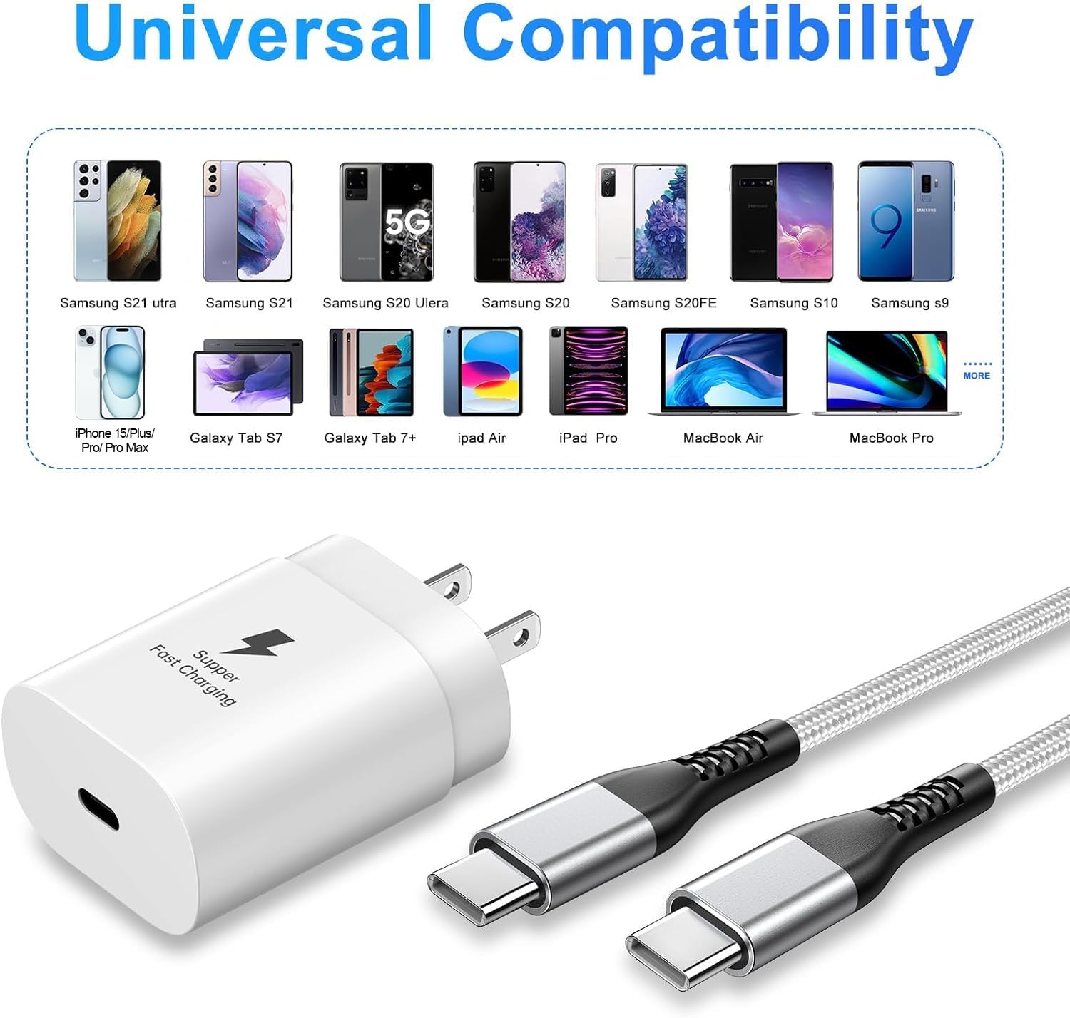 Dayaoncy 30 Watt USB C for iPhone 15 Charger Fast Charging, 30W USB C Fast Charger Type C Wall Charger Block & 10FT Nylon USB C to USB C Charging Cable Compatible with iPhone 15 Pro Max Plus, Samsung