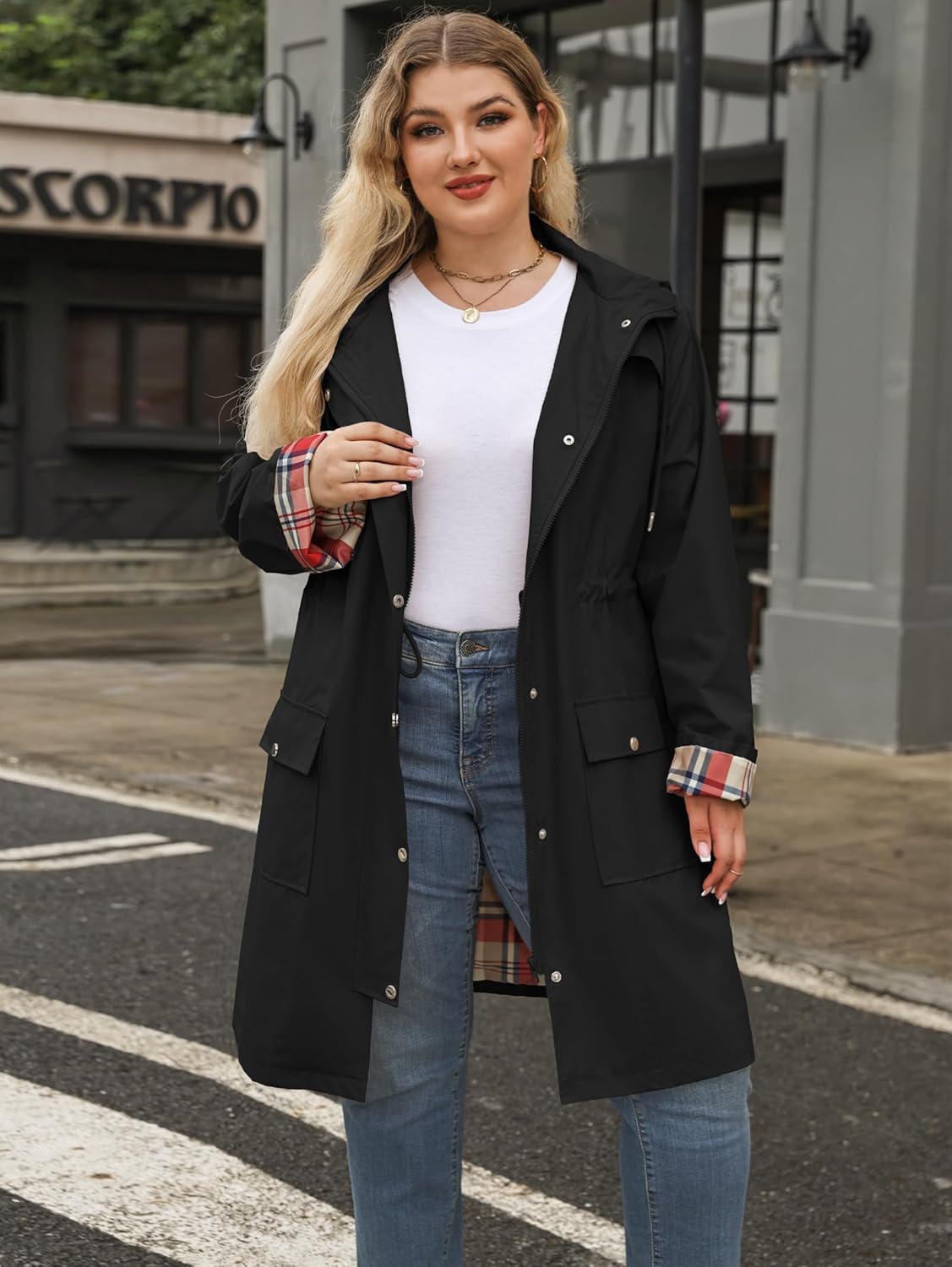 Kikibell Plus Size Rain Jackets for Women Raincoats Waterproof Windbreaker Jacket Hooded Outdoors Trench Coat with Pockets - Image 7