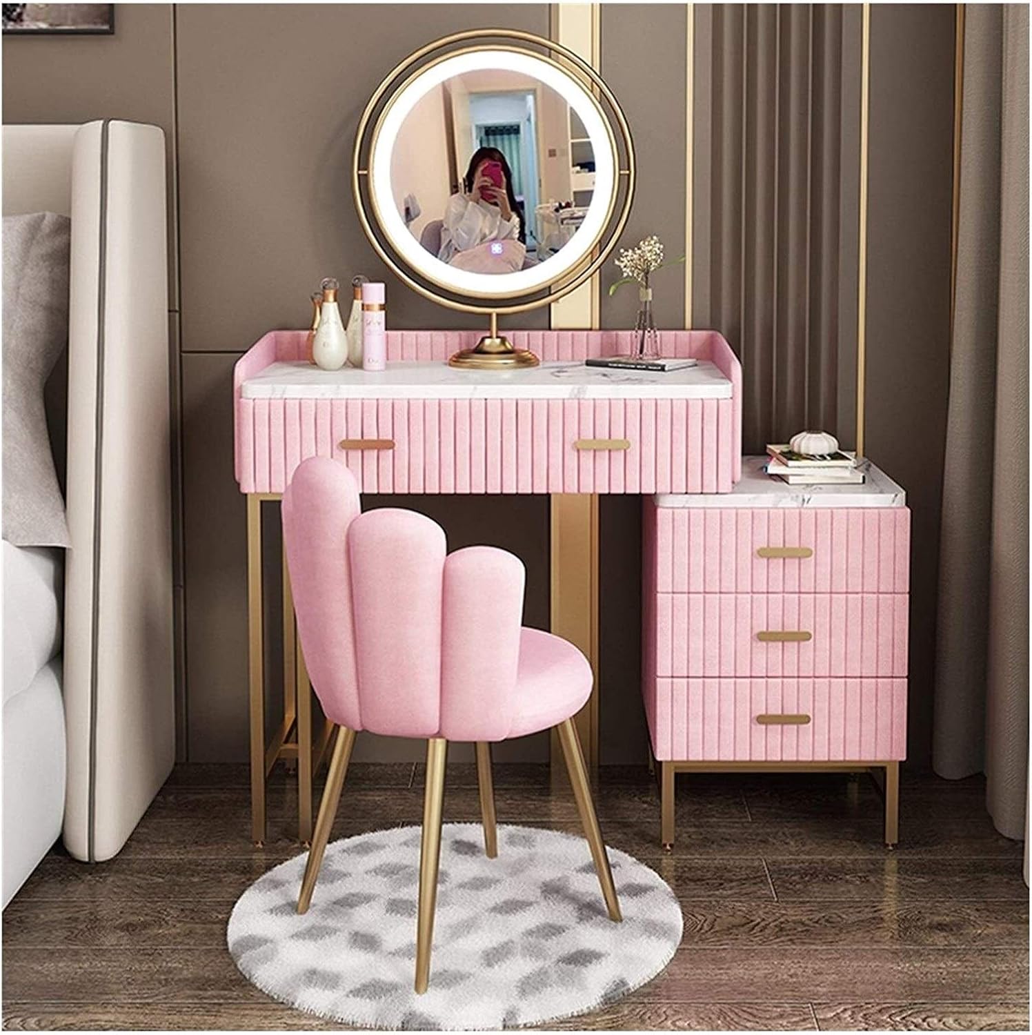 Elegant Dressing Table Dressing Table Set, Table Set with Lighted LED Touch Screen