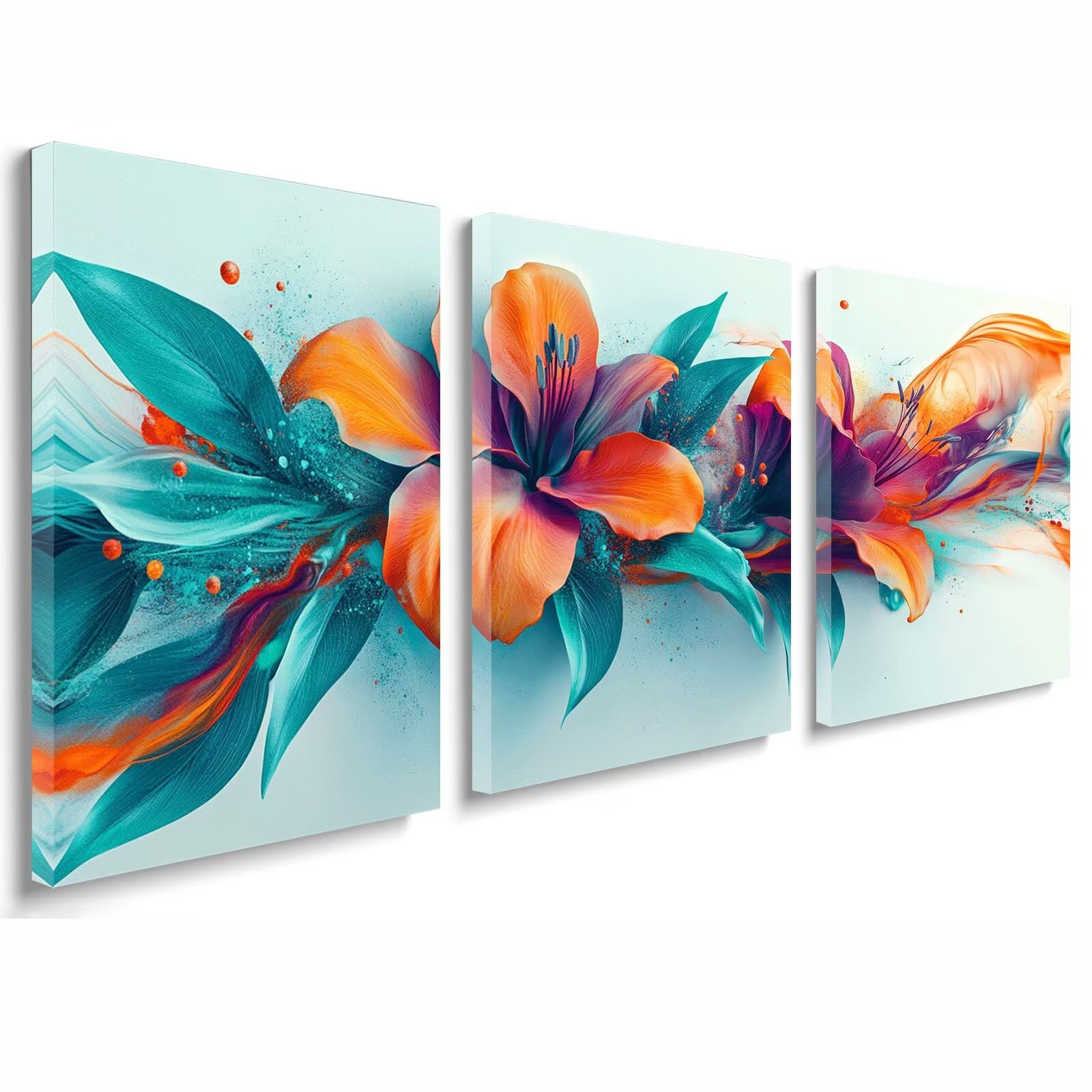 3 Pcs Blume Leinwand Bilder Set Mit Rahmen, Wandbilder Wohnzimmer Lilie Wandbild 30x45 cm Kunst Poster Moderne Leinwandbild Wasserdicht Gemälde Bild Schlafzimmer Badezimmer Flur Deko Geschenk 1f-676