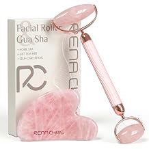 Rena Chris Gua Sha and Face Roller Set Anti-Breakage Jade Roller for Long-Lasting Use, Jawline Sculpting and Puffiness Reducing, Gua Sha Facial Tools for Self Care Gift Rose