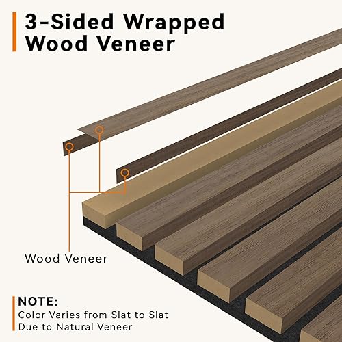 Miniatura 4 de Upick Paneles de pared acústicos de MDF, paquete de 5 paneles de madera de listones 3D de 3.9 x 4.7 pulgadas para pared, paneles insonorizados para