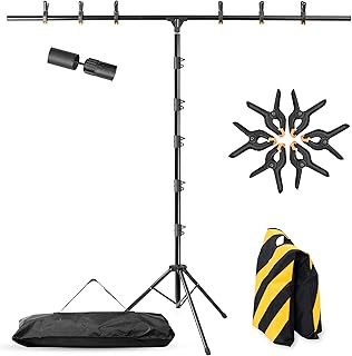 T-Shape Portable Backdrop Stand – 8x5.3ft Adjustable Photo Background Stand Kit, Sturdy Small Back Drop Holder with 6 Spring Clamps, Sandbag, Carry Bag for Party, Photography and Video Studio
