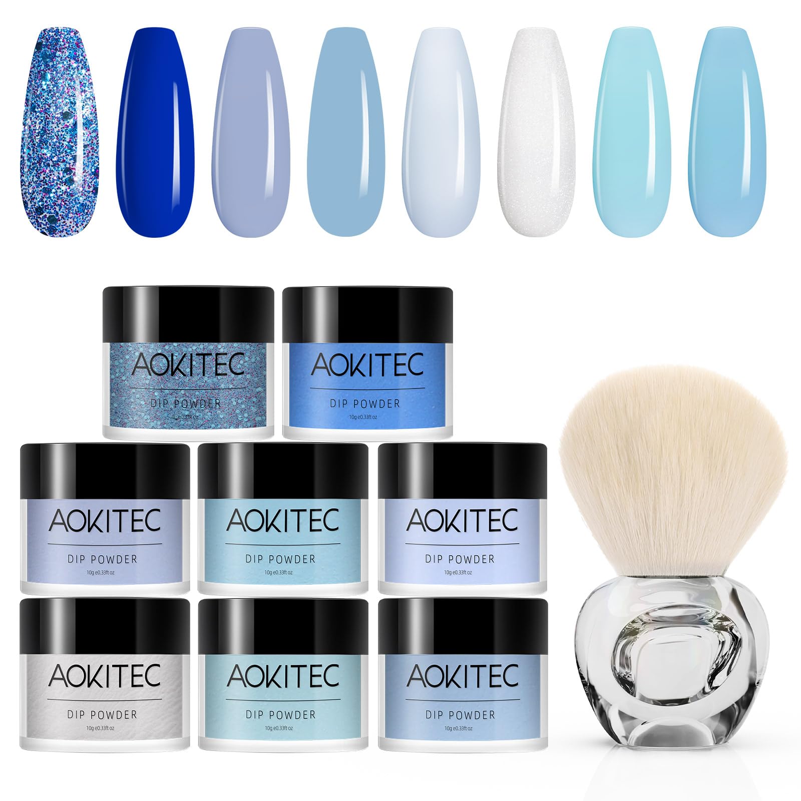 Aokitec8 Colors Dip Powder Kit With Nail Dust Brush For Nail Dipping Powder Dust Powder Remover Nail Art Manicure Salon DIY at Home No Needed Nail Lamp Curing