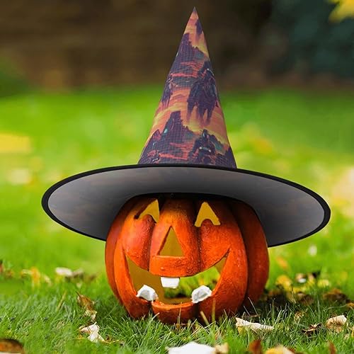 Miniatura 8 de Halloween Small Witch Hats for Women - Lightweight Foldable Cyber Retro Western Cowboy Print Witches Hats for Women, Witch Halloween Decor for