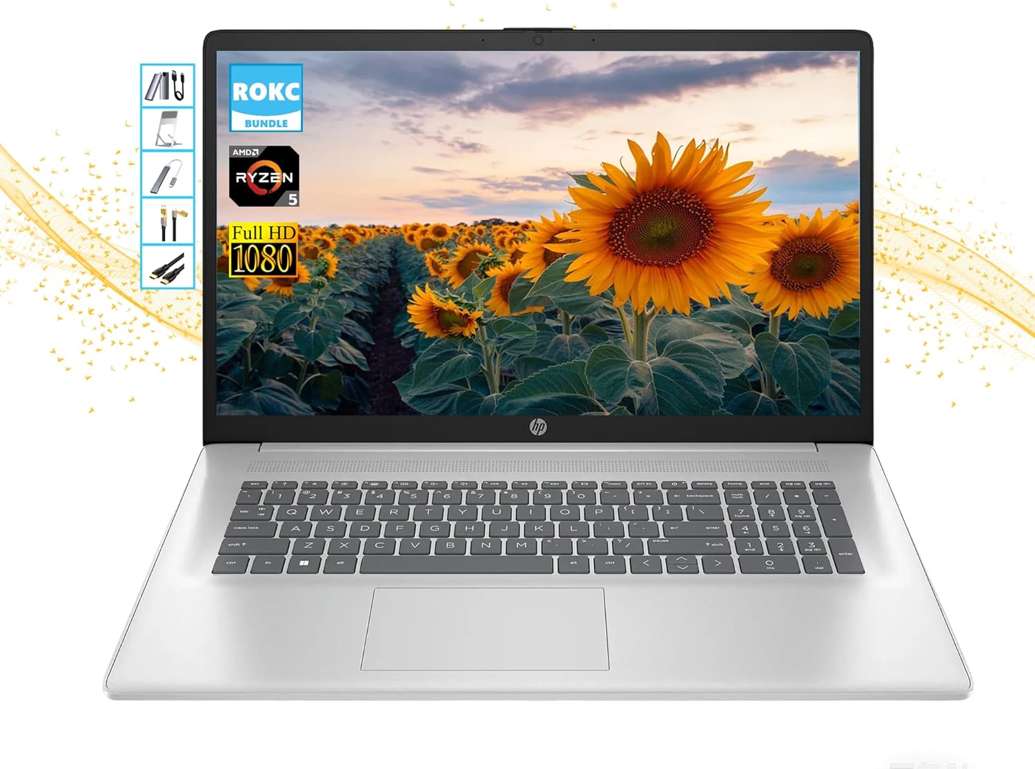 HP AI-Powered Laptop | 17.3" FHD Display with Webcam & Mic Computer | 32GB RAM | 1TB SSD & 128GB Portable SSD | AMD Ryzen 5 7430U| Wi-Fi 6 | Copilot Ready| Long Battery Life | Windows 11 | RK Bundle