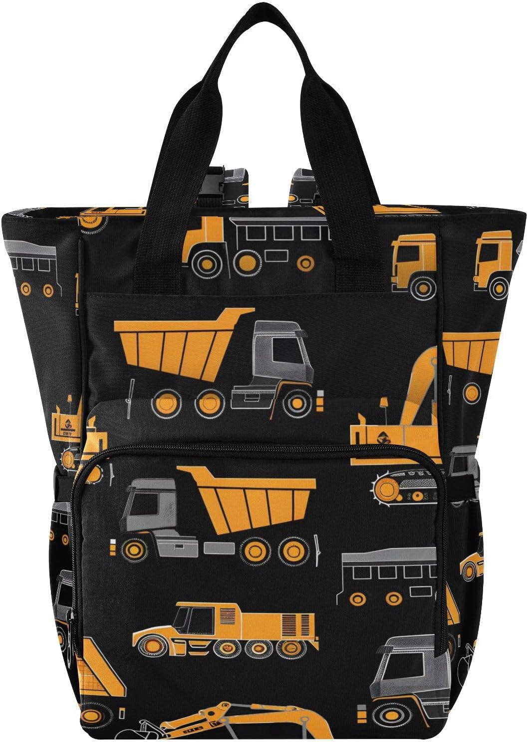 SPRIPORT Construction Trucks Orange Diaper Bag Backpack for Baby Boys Girls Travel Tote with Stroller Straps & Bottle Storage Large Travel Diaper Backpack for Traveling Shopping Hiking Moms Dads