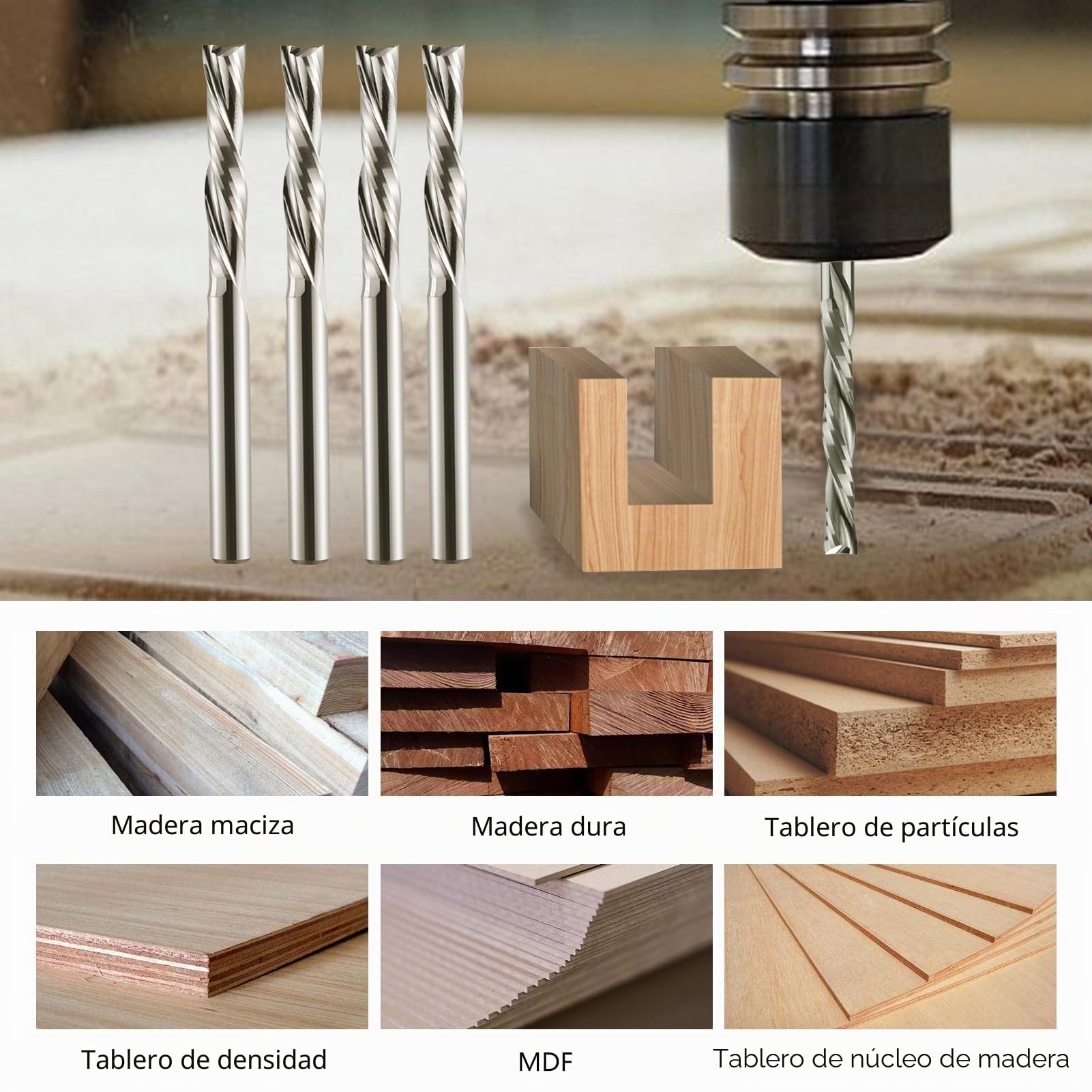 Juego de 5 brocas de corte descendente de 3.175mm de pulgada en espiral CNC para fresadora de carburo de tungsteno