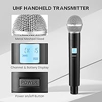 Vista 3 de Sistema de Micrófonos Inalámbricos con 2 Micrófonos de Mano Inalámbricos de 100 Canales, Rango UHF de 328 Pies, Micrófonos con Transmisión de Señal