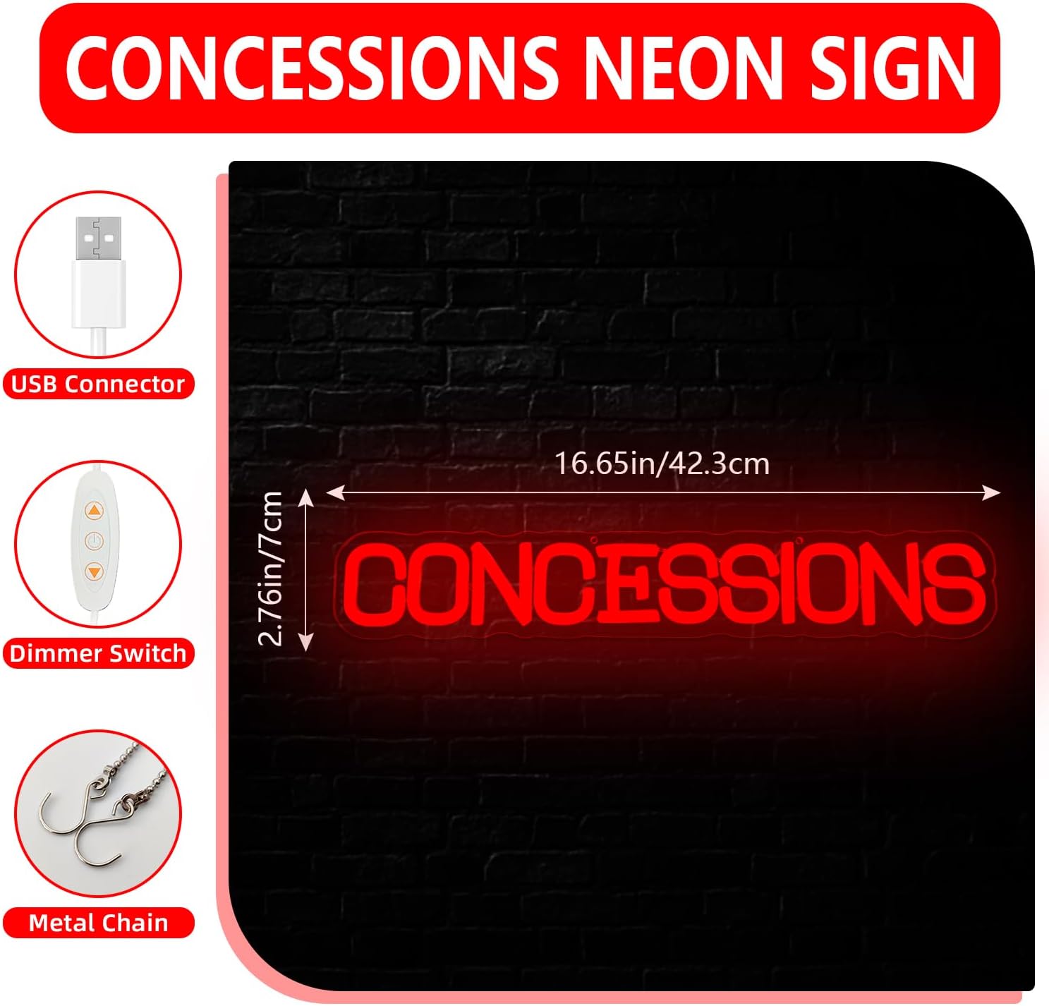 Concessions Neon Sign Baseball Neon Lights for Birthday Party USB Powered Concession Stand LED Sign for Cinema Snack Stand Supermarket baseball Party Decorations for Wall