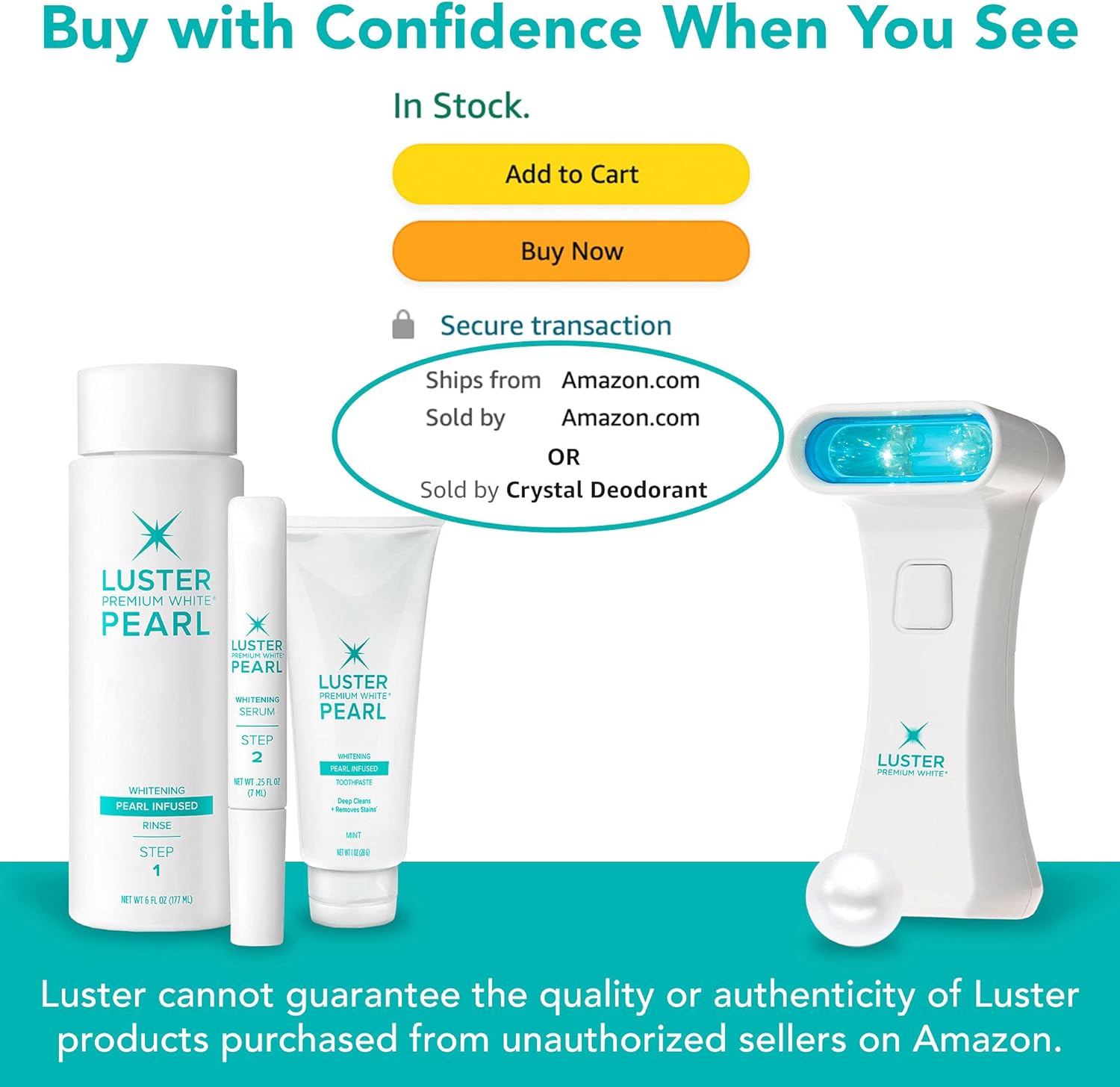 Luster Premium White 2-Minute Pearl Infused Teeth Whitening Kit, Fast Teeth Whitener, Pearl Infused Whitening Rinse & Whitening Serum (2-Piece kit), Mint : Beauty & Personal Care