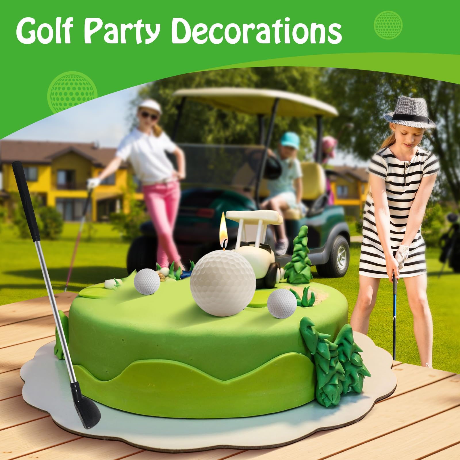 Velas de cumpleaños de pelota de golf, decoraciones de fiesta de cumpleaños de golf, decoración de pastel de golf, mini club de golf para decoraciones de cumpleaños temáticas de deportes de golf