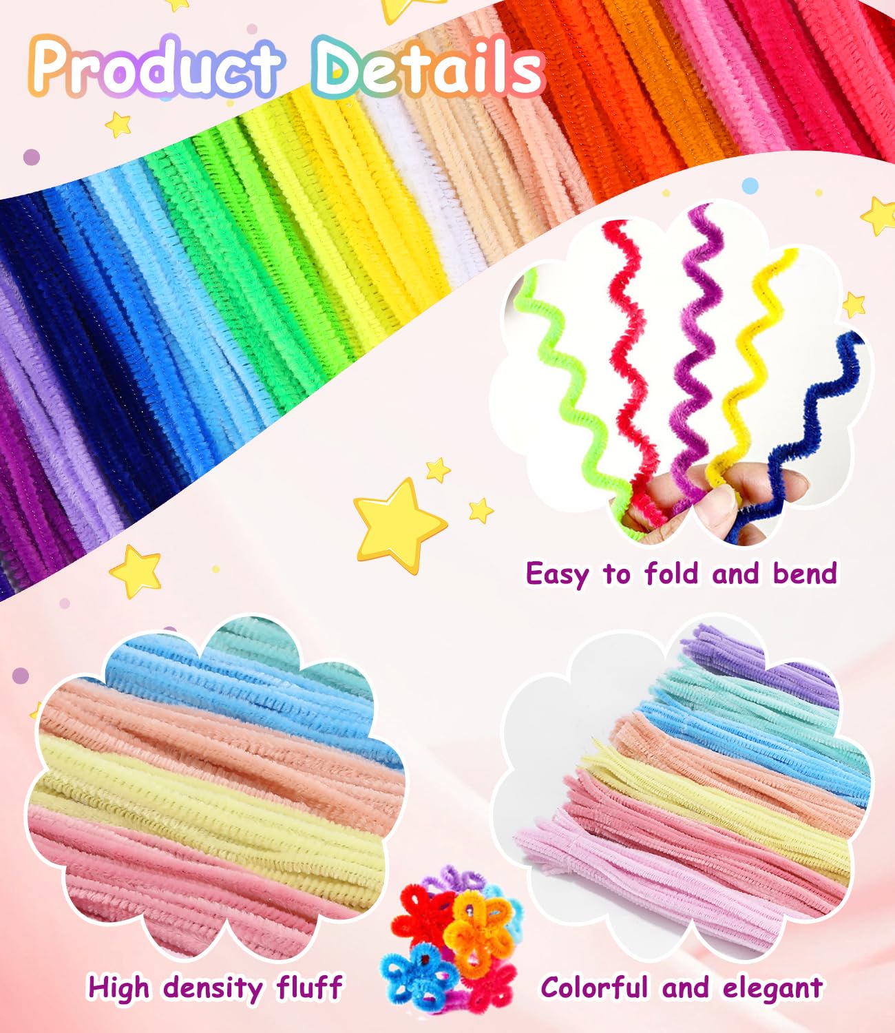 Kit De 600 Cure-pipes Colorés - Avec Yeux Mobiles Et Pompons, Pour Créations DIY, Fleurs, Animaux - 6