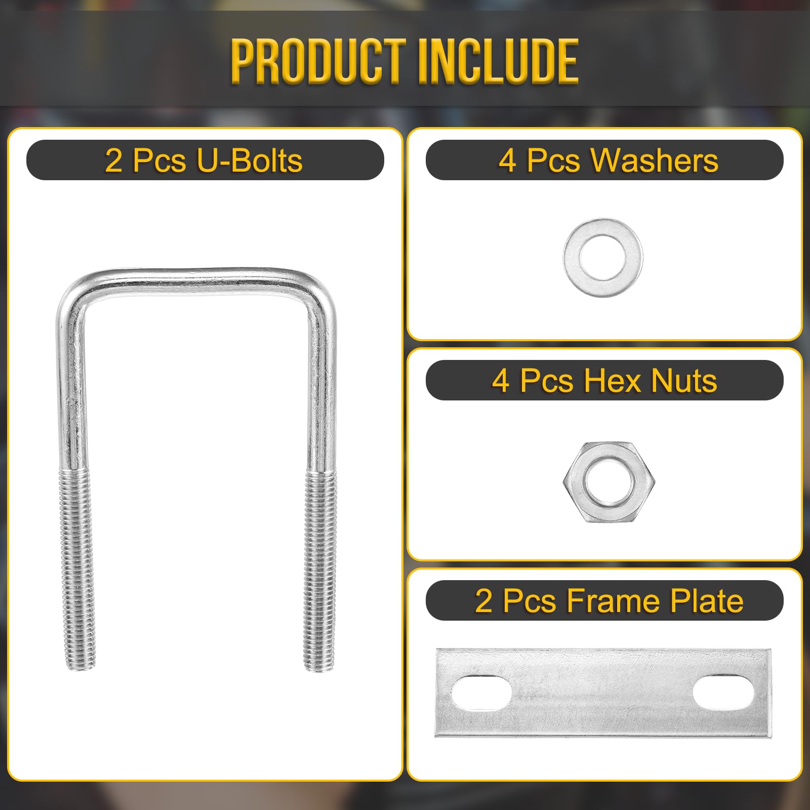 DTGN M8x50x100mm U Bolts Square Kit, 2Set, 304 Stainless Steel U-Bolt Kit with Nuts, Washers, Frame Plate - Image 3