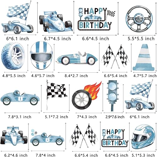 Miniatura 3 de Remolinos colgantes de cumpleaños de coche de carreras, 20 unidades, decoración de fiesta de autos de carreras, banderas a cuadros, serpentinas