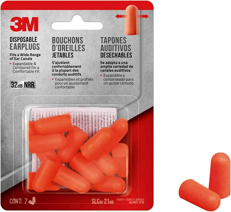 3M Safety Disposable Earplugs, Lightweight and Pliable Ear Plugs, 7-Pair