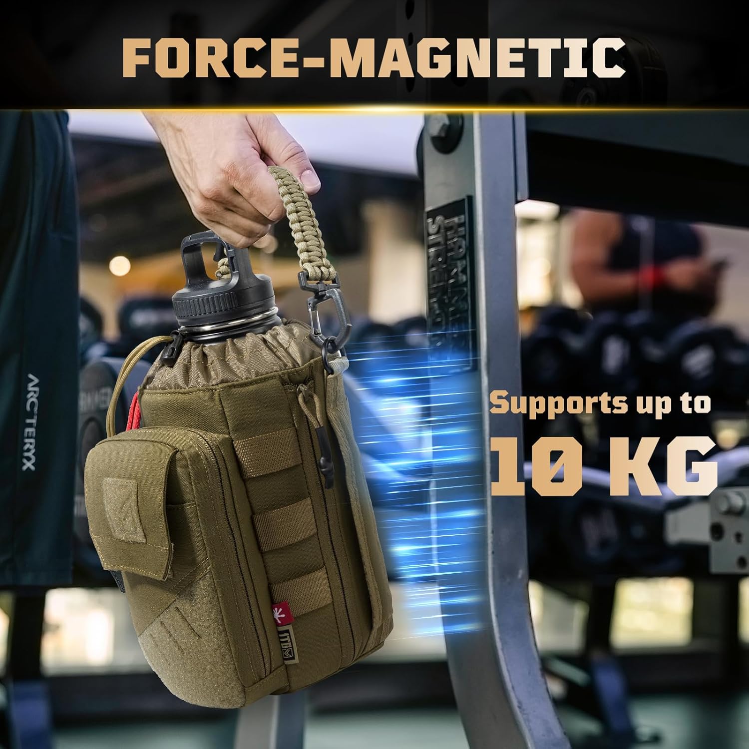 1TG Tactical Magnetic Gym Bag for Men,Magnetic Gym Water Bottle Bag with Phone Pockets&40 64oz Multiple Size, Water Bottle Holder with Adjustable Shoulder, Ideal for Fitness,Sports,Travel(Brown)