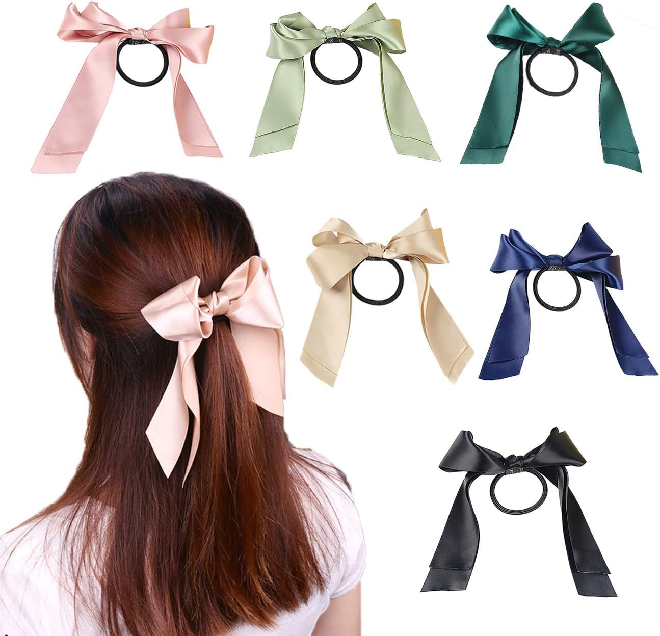 12pcs Bow Hair Scrunchies Satin Ribbon Elastic Hair Bands Ponytail Scrunchy Hair Ties Headdress for Women Girls, Add a Pop to Any Outfit