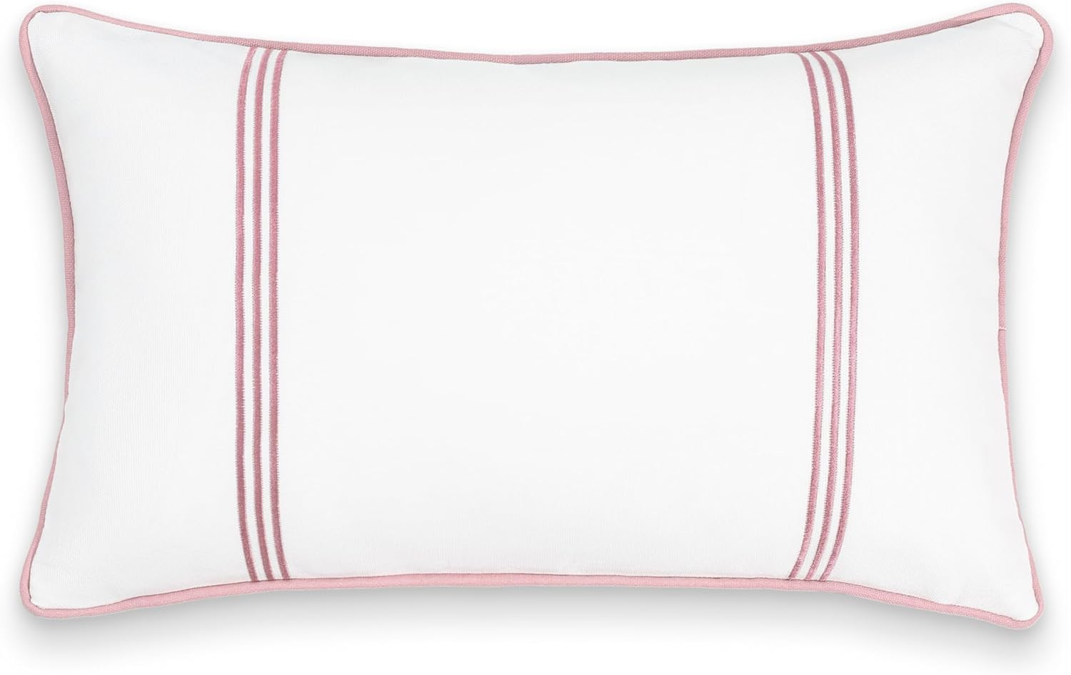 Hofdeco Premium Coastal Patio Indoor Outdoor Lumbar Pillow Cover Only, 12"x20" Water Repellent for Backyard, Couch, Blush Pink Embroidered Vertical Line