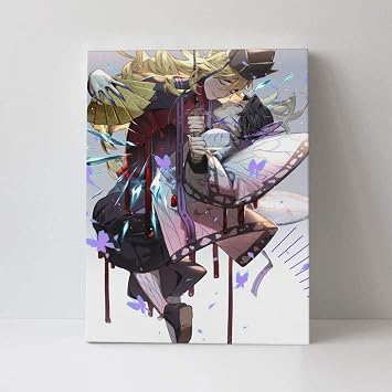 Amazon Co Jp 鬼滅の刃 童磨 十二鬼月 上弦の贰 胡蝶 しのぶ 絵画 インテリア アート ポスター 壁掛け 装飾画 壁掛け 木製の枠 キャンバスアート 壁の装飾画 30x40cm ホーム キッチン
