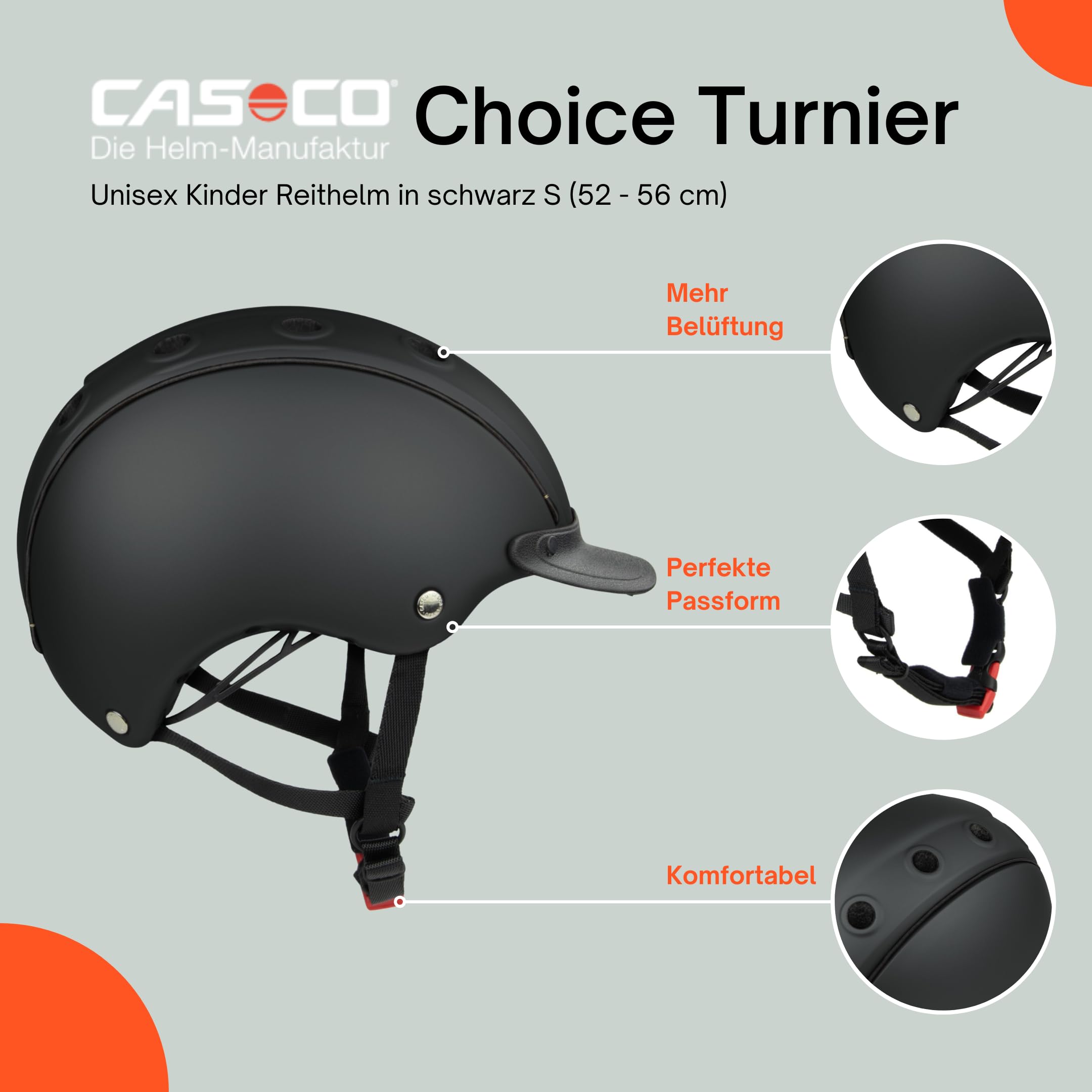 Casco - Kinder Reithelm Choice Turnier inkl. Schutzbeutel RL24 Edition – Reitkappe Mädchen & Jungen – ergonomischer Helm zum Reiten, Fahrrad- & Skifahren – Schwarz – S (52-56cm)