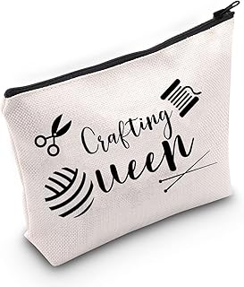 G2TUP Crafting Gift Craft Lover Gift Crafting Queen Cosmetic Bag Crafter Travel Make Up Pouch With Zipper (Crafting Queen White Bag)
