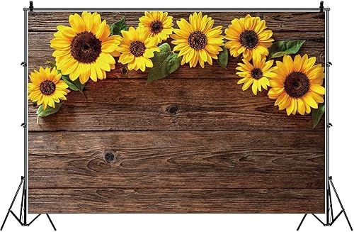 Miniatura 4 de Yeele - Telones de fondo de girasol, vinilo rústico de 15 x 10 pies, textura de madera marrón rústica, fondo de fotografía de piso de madera, baby
