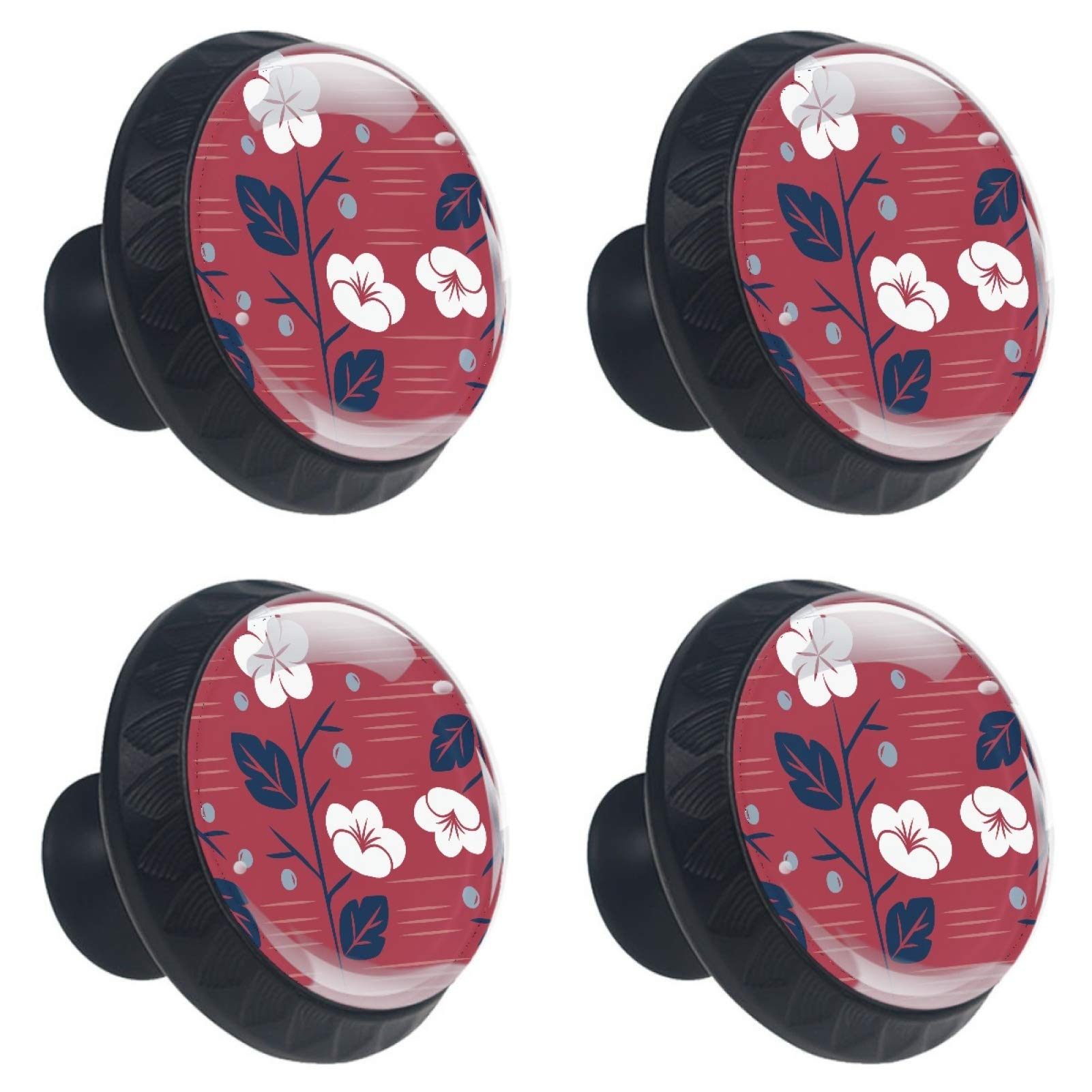 Boutons de meuble en verre japonais rouge au motif floral délicat pour armoire