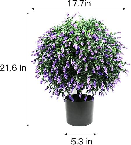 Miniatura 6 de Sunnyglade 21.6” Tall Artificial Lavender Topiary Ball Tree Set of 2 Pack Potted Bushes UV Resistant Potted Plants for Indoor Outdoor Home Morado