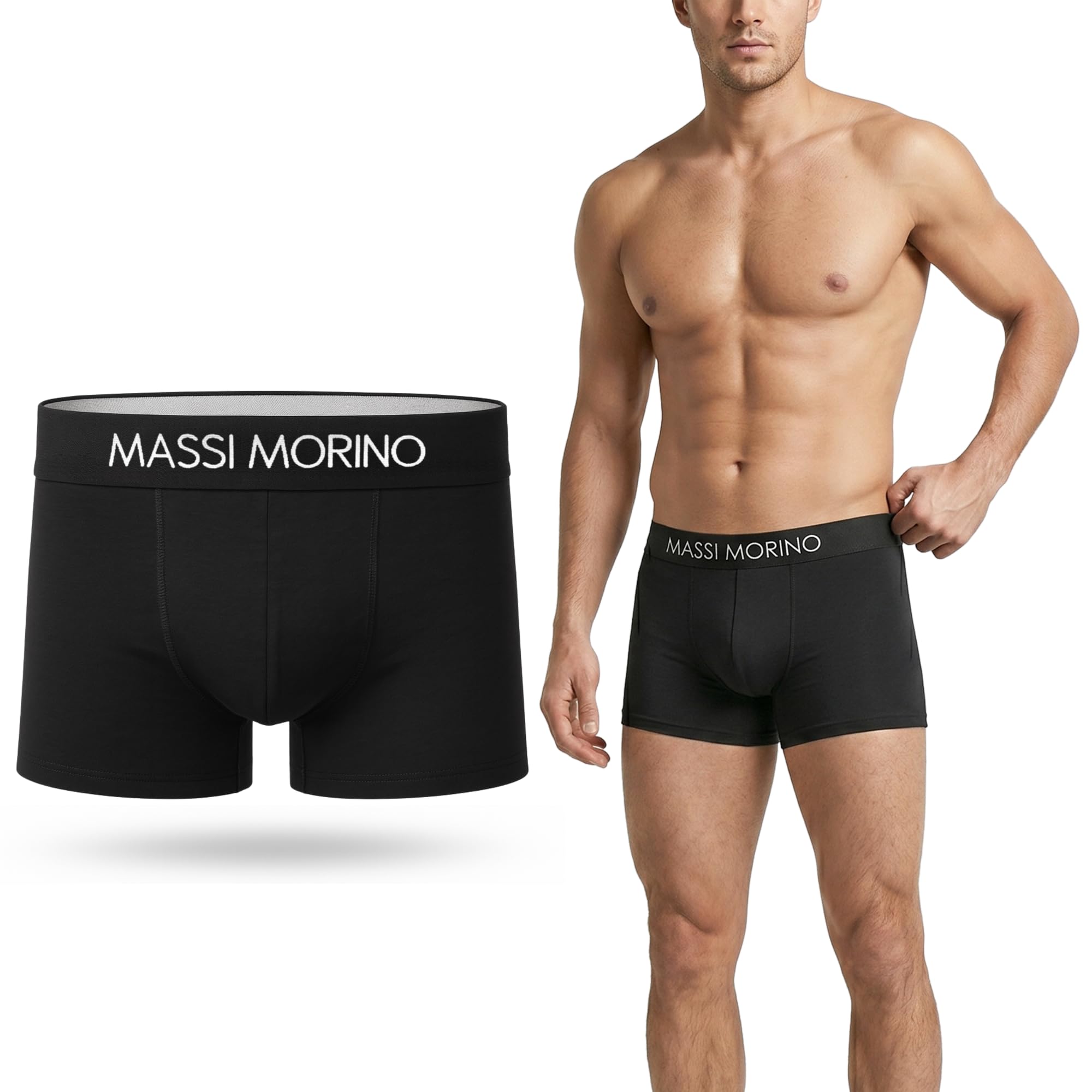 Massi Morino Boxershorts Herren Baumwolle (Einzeln) | Männer Unterhosen in schwarz mit breitem Gummibund | Ohne Etikett & Atmungsaktiv (Gr. XXL)